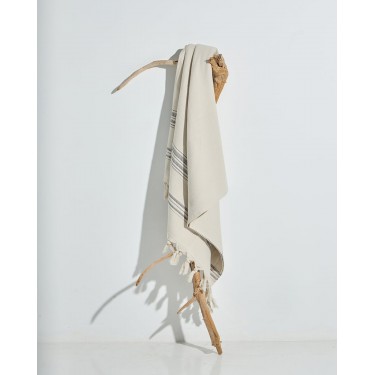 Βαμβακερή Ριγέ Πετσέτα Παρεό με Κρόσσι Anka 90x170cm Παρεό | 90x170cm Ανθρακί