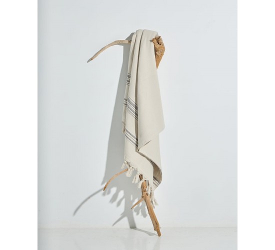 Βαμβακερή Ριγέ Πετσέτα Παρεό με Κρόσσι Anka 90x170cm Παρεό | 90x170cm Ανθρακί