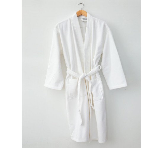 Unisex Λευκό Βαμβακερό Βελουτέ Μπουρνούζι Abraco One Size Άσπρο