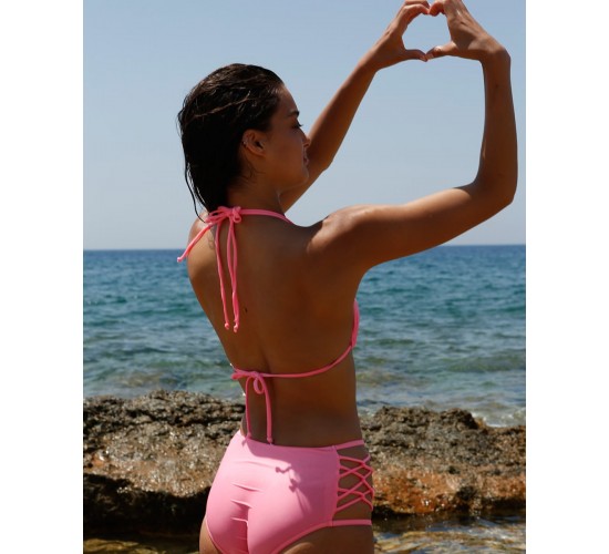 Ψηλόμεσο μαγιό Bella με δέσιμο στο πλάι Medium Φούξια