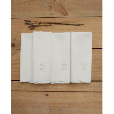 Σετ πετσέτες φαγητού με κέντημα λουλουδάκι και γλώσσα στο τελείωμα 42x42cm Εκρού