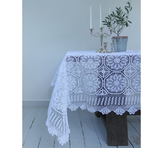 Χειροποίητο τραπεζομάντηλο Crete 6 ατόμων (130x180cm) Άσπρο