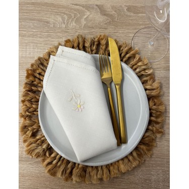 Σετ 4 τεμ Πετσέτες Φαγητού Κέντημα Μαργαρίτα & Αζούρ Bo Maison 42x42cm Εκρού