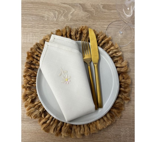 Σετ 4 τεμ Πετσέτες Φαγητού Κέντημα Μαργαρίτα & Αζούρ Bo Maison 42x42cm Εκρού