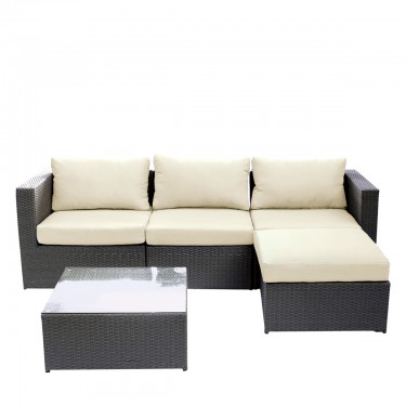 Σετ Σαλόνι Κήπου ArteLibre HAITI Σκούρο Γκρι Μέταλλο/Rattan 3θ. Καναπές Τραπεζάκι Υποπόδιο