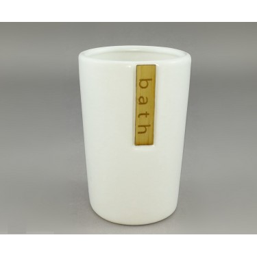 Ποτηροθήκη -Bath- Λευκό Κεραμικό/Μπαμπού