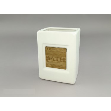 Ποτηροθήκη -Bath- Λευκό Κεραμικό/Μπαμπού