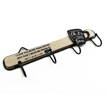 Κρεμάστρα Τοίχου -I Love You More Than Coffee- 4 Θέσεων Μαύρο/Φυσικό Μέταλλο/Ξύλο 30x10cm