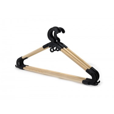 Κρεμάστρα Ρούχων Φυσικό/Μαύρο Ξύλο/Πλαστικό 42x21cm Σετ 3Τμχ