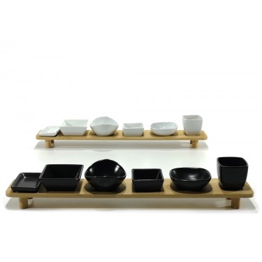 Δίσκος Σερβιρίσματος Ορεκτικών Με 6 Δοχεία Μπαμπού/Κεραμικό 50x8.5x6.6cm Σε 2 Χρώματα
