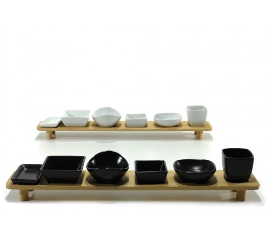 Δίσκος Σερβιρίσματος Ορεκτικών Με 6 Δοχεία Μπαμπού/Κεραμικό 50x8.5x6.6cm Σε 2 Χρώματα