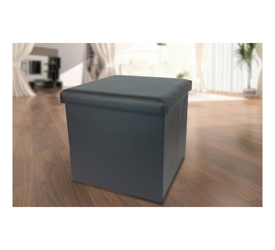 Σκαμπό Με Αποθηκευτικό Χώρο Μαύρο Δέρμα 38x38x38cm Σκαμπό Με Αποθηκευτικό Χώρο Μαύρο Δέρμα 38x38x38cm