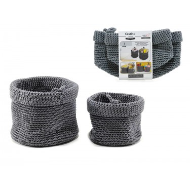 Καλάθι Γκρι Πλεκτό Φ15x12cm/Φ20x14cm Σετ 2Τμχ