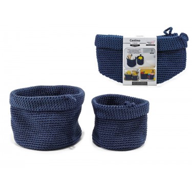 Καλάθι Μπλε Πλεκτό Φ15x12cm/Φ20x14cm Σετ 2Τμχ