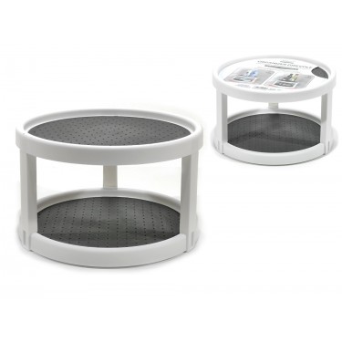 Βάση Οργάνωσης Αντικειμένων Στρογγυλή Διόρωφη Με Αντιολισθητική Επιφάνεια Λευκό Πλαστικό Φ25x15cm