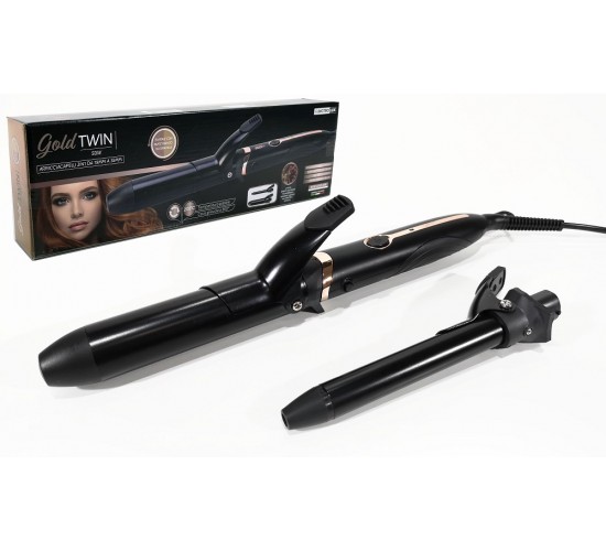 Ψαλίδι Μαλλιών Για Μπούκλες Κεραμικό Με 2 Εξαρτήματα Φ19Mm/Φ35Mm Θερμότητας Μαύρο 50W