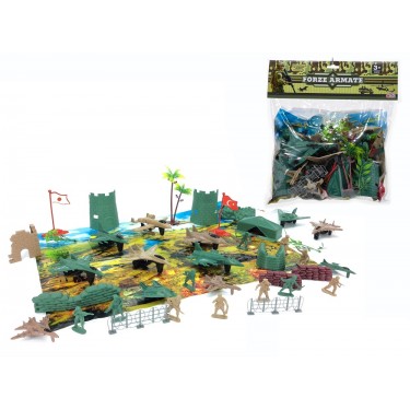 Επιτραπέζιο Παιχνίδι Σετ Μάχης Με Στρατιωτάκια Οχυρώσεις Οχήματα Και Επιφάνεια Πλαστικό Για 3  Ετών