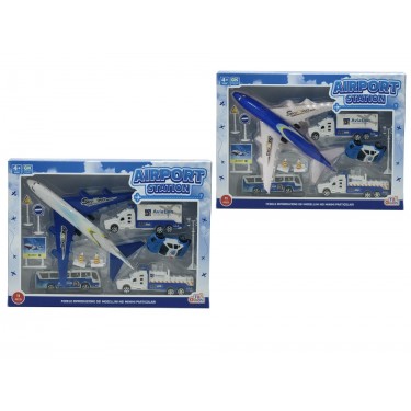 Παιδικό Σετ Αεροδρομίου Με Αεροπλάνο Και Οχήματα Μπλε/Λευκό Πλαστικό/Μέταλλο Σετ 11Τμχ Σε 2 Συνδυασμούς Για 4  Ετών