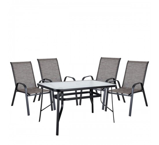 Σετ Τραπεζαρία Κήπου ArteLibre SUN Μέταλλο Μαύρο/Καφέ Με 4 Πολυθρόνες