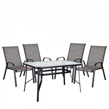 Σετ Τραπεζαρία Κήπου ArteLibre SUN Μέταλλο Μαύρο/Καφέ Με 4 Πολυθρόνες