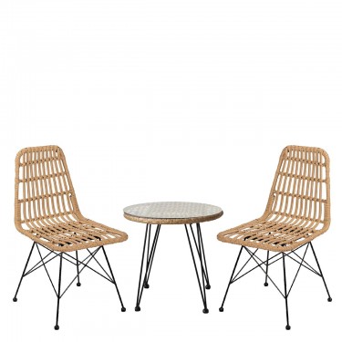 Σετ Τραπεζαρία Κήπου ArteLibre EUSEBIO Φυσικό/Μαύρο Μέταλλο/Rattan Με 2 Καρέκλες