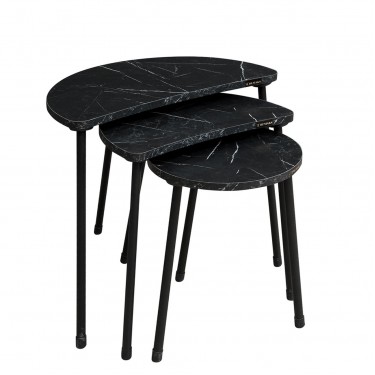 Τραπεζάκι Βοηθητικό ArteLibre JAMILAH Μαύρο/Όψη Μαρμάρου Μοριοσανίδα/Μέταλλο 55x34.5x51cm Σετ 3Τμχ