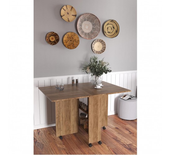 Τραπεζάκι Πτυσσόμενο ArteLibre Με Ροδάκια STANLEY Καρυδί Μοριοσανίδα 120x80x73cm