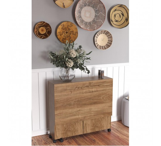 Τραπεζάκι Πτυσσόμενο ArteLibre Με Ροδάκια STANLEY Καρυδί Μοριοσανίδα 120x80x73cm