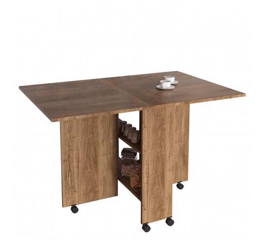 Τραπεζάκι Πτυσσόμενο ArteLibre Με Ροδάκια STANLEY Καρυδί Μοριοσανίδα 120x80x73cm