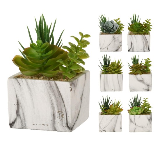 Φυτό Τεχνητό ArteLibre Σε Τετράγωνο Τσιμεντένιο Γλάστρακι Με Όψη Μαρμάρου Σε 6 Συνδυασμούς