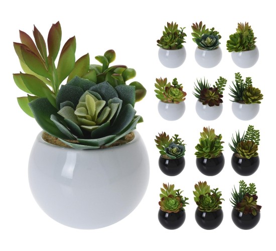Φυτό Τεχνητό ArteLibre Σε Κεραμικό Γλάστρακι Λευκό ή Μαύρο Σε 12 Συνδυασμούς