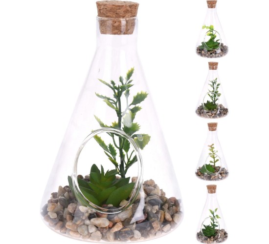 Φυτό Τεχνητό ArteLibre Σε Γυάλινο Δοχείο Με Πέτρες 9x14cm