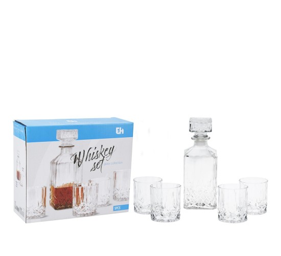 Σετ Ουίσκι Με Φιάλη 900ml Και 4 Ποτήρια ArteLibre Διάφανο Γυαλί