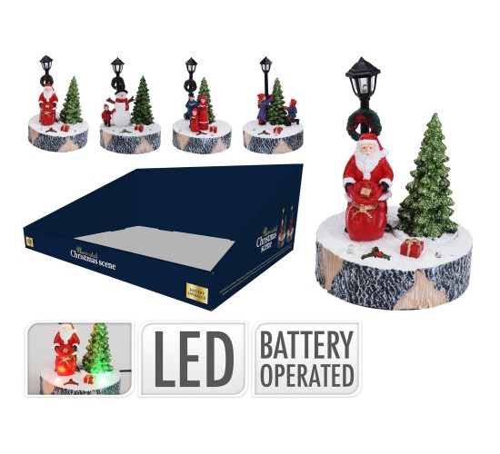 Χριστουγεννιάτικο Σκηνικό Φωτιζόμενο Σε Βάση Μπαταρίας Πολύχρωμο Πλαστικό 9x9x13.3cm Σε 4 Σχέδια