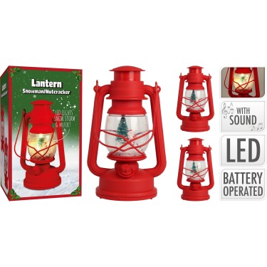 Φανάρι ArteLibre Με Χριστουγεννιάτικη Φιγούρα Με Φωτισμό Και Μουσική Μπαταρίας Κόκκινο Πλαστικό/Μέταλλο 12x12x25cm Σε 2 
