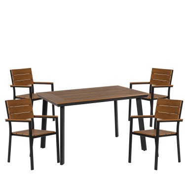 Σετ Τραπεζαρία Κήπου ArteLibre EPUPA Μαύρο/Καρυδί Αλουμίνιο/Ξύλο Με 4 Πολυθρόνες 14990197