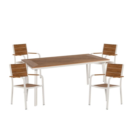 Σετ Τραπεζαρία Κήπου ArteLibre EPUPA Λευκό/Καρυδί Αλουμίνιο/Ξύλο Με 4 Πολυθρόνες 14990199