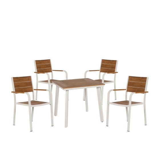 Σετ Τραπεζαρία Κήπου ArteLibre EPUPA Λευκό/Καρυδί Αλουμίνιο/Ξύλο Με 4 Πολυθρόνες 14990200