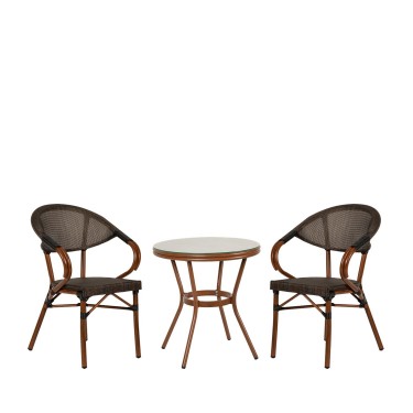 Σετ Τραπεζαρία Κήπου ArteLibre BURUNDI Μπαμπού Αλουμίνιο/Γυαλί Με 2 Πολυθρόνες 14990221