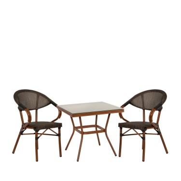 Σετ Τραπεζαρία Κήπου ArteLibre ANGOLA Μπαμπού Αλουμίνιο/Γυαλί Με 2 Πολυθρόνες 14990222