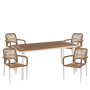 Σετ Τραπεζαρία Κήπου ArteLibre EPUPA Λευκό/Καρυδί Αλουμίνιο/Ξύλο Με 4 Πολυθρόνες 14990247