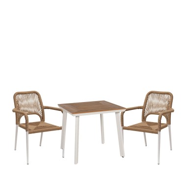 Σετ Τραπεζαρία Κήπου ArteLibre EPUPA Λευκό/Καρυδί Αλουμίνιο/Ξύλο Με 2 Πολυθρόνες 14990267