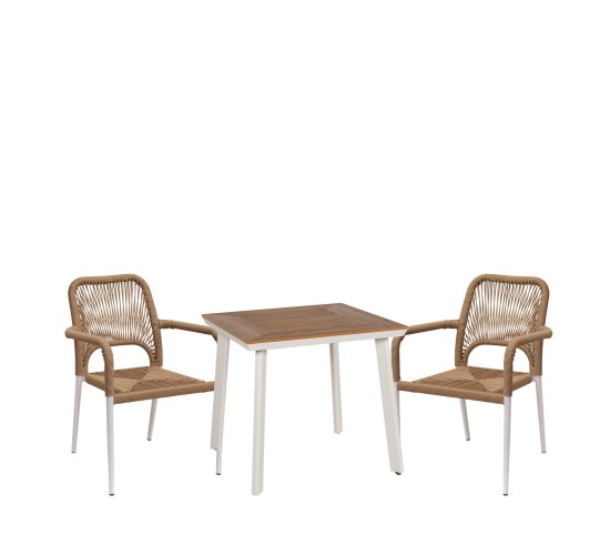 Σετ Τραπεζαρία Κήπου ArteLibre EPUPA Λευκό/Καρυδί Αλουμίνιο/Ξύλο Με 2 Πολυθρόνες 14990267