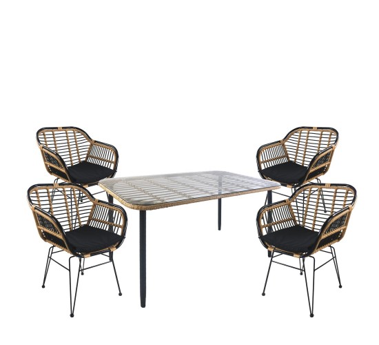 Σετ Τραπεζαρία Κήπου ArteLibre ANNIUS Φυσικό/Μαύρο Μέταλλο/Rattan/Γυαλί Με 4 Καρέκλες 14990293