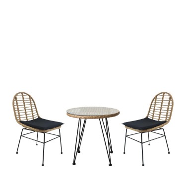 Σετ Τραπεζαρία Κήπου ArteLibre EUSEBIO Φυσικό/Μαύρο Μέταλλο/Rattan Με 2 Καρέκλες 14990326
