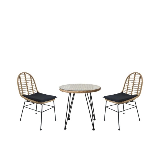 Σετ Τραπεζαρία Κήπου ArteLibre EUSEBIO Φυσικό/Μαύρο Μέταλλο/Rattan Με 2 Καρέκλες 14990326