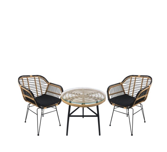 Σετ Τραπεζαρία Κήπου ArteLibre ARELLIUS Φυσικό/Μαύρο Μέταλλο/Rattan/Γυαλί Με 2 Καρέκλες 14990333