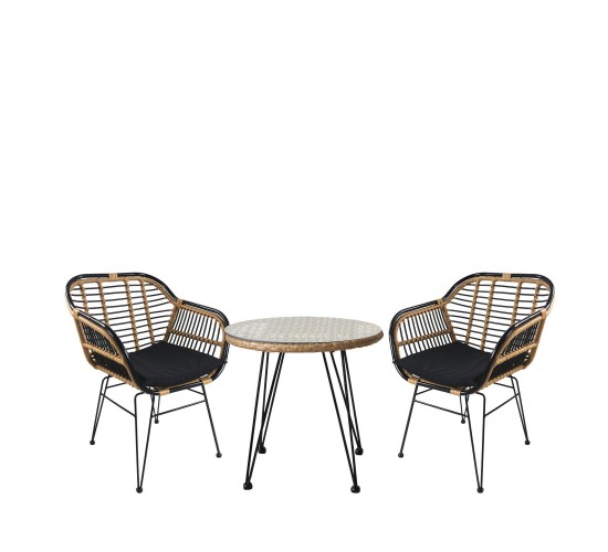 Σετ Τραπεζαρία Κήπου ArteLibre EUSEBIO Φυσικό/Μαύρο Μέταλλο/Rattan Με 2 Καρέκλες 14990334