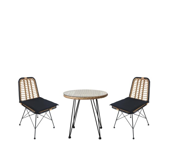 Σετ Τραπεζαρία Κήπου ArteLibre EUSEBIO Φυσικό/Μαύρο Μέταλλο/Rattan Με 2 Καρέκλες 14990342