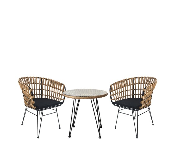 Σετ Τραπεζαρία Κήπου ArteLibre EUSEBIO Φυσικό/Μαύρο Μέταλλο/Rattan Με 2 Καρέκλες 14990346